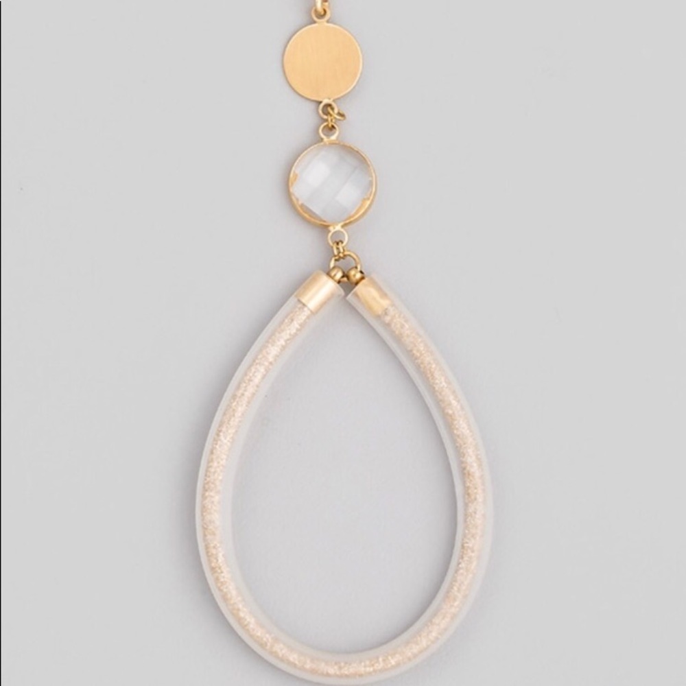 LAST ONE: Long gold chain shimmery pendant drop necklace - Picture 4 of 4